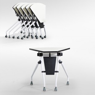 多功能會議桌簡約便捷職員可移動折疊會議桌帶輪YJ-F018扇形