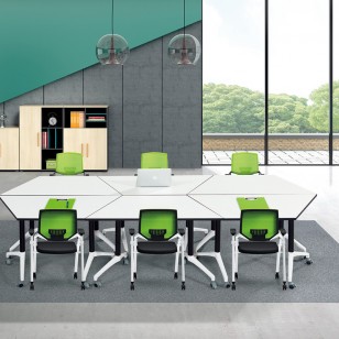 現代簡約組合辦公桌可移動折疊員工拼接辦公電腦會議桌YJ-F021梯形