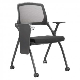 現代簡約職員培訓辦公椅可折疊帶輪透氣網布辦公培訓椅帶寫字板YJ-C10