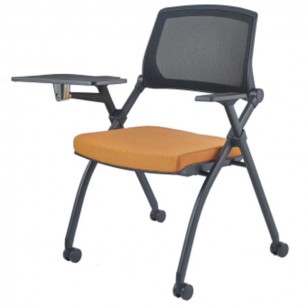 現代簡約職員培訓辦公椅可折疊帶輪透氣網布辦公培訓椅帶寫字板YJ-C10