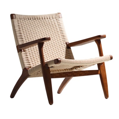 簡約現代牛皮紙繩實木休閑躺椅