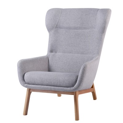 宽靠背休闲椅北欧实木布艺单人沙发椅/简约现代扶手躺椅