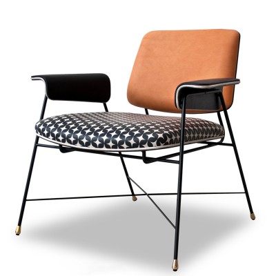 包豪斯扶手椅/簡約皮布靠背椅子現代金屬休閑椅