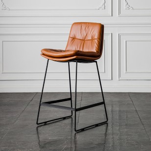 北歐靠背皮吧椅家用輕奢鐵藝高腳凳網紅ins咖啡廳現代簡約吧檯椅