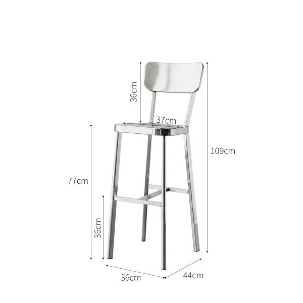 簡約現代不鏽鋼酒吧椅工業風金屬高凳子家用鐵藝靠背吧台椅