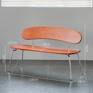 北歐複古實木餐椅家用鐵藝休閑餐桌椅子靠背輕奢長條凳子換鞋板凳-A款