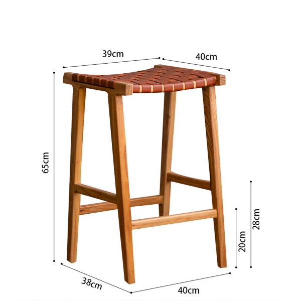 北歐實木吧檯椅家用日式複古編織高腳凳現代簡約榆木吧凳休閒吧椅