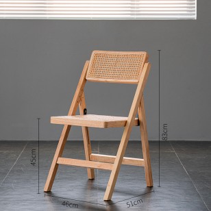 北歐復古實木折疊椅中古籐編餐椅家用靠背藤椅咖啡廳民宿椅子