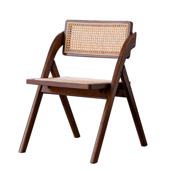實木餐椅家用藤編靠背椅日式複古折疊椅子咖啡店休閑藤椅