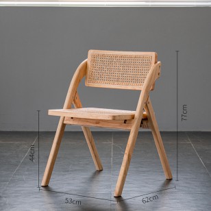 實木餐椅家用藤編靠背椅日式複古折疊椅子咖啡店休閑藤椅