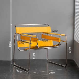 北歐馬鞍皮梳化椅子家用簡約中古瓦西裏椅設計師不鏽鋼管輕奢躺椅