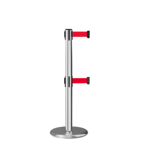 純鑄鐵欄杆警戒線警示柱雙節隔離帶伸縮帶-銀色8K鏡鋼款