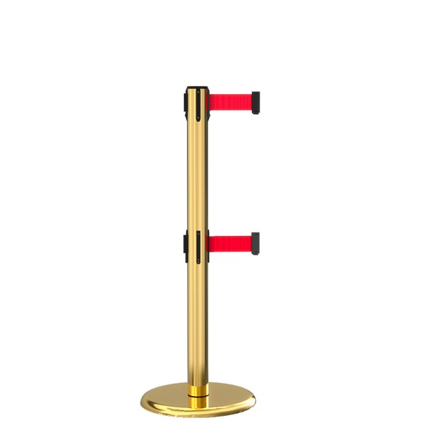 純鑄鐵欄杆警戒線警示柱雙節隔離帶伸縮帶-金色電鍍鈦金款