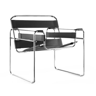 簡約現代瓦西裏椅中古風不鏽鋼管馬鞍皮藝休閑躺椅