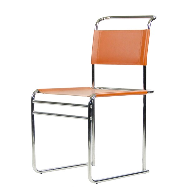 布勞耶椅中古風金屬鋼管椅簡約現代加厚革馬鞍皮餐椅