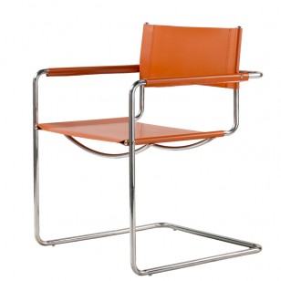 先生扶手椅/中古風不鏽鋼管椅子現代馬鞍皮加厚革餐椅