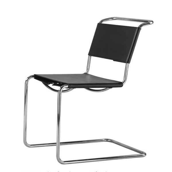 懸臂椅中古風不鏽鋼管餐椅簡約包豪斯皮革椅子