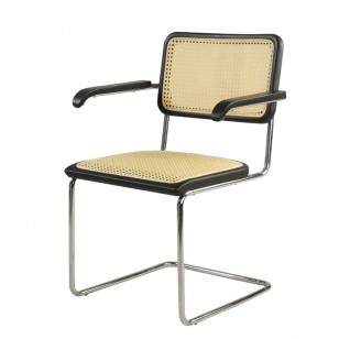 藤編實木扶手餐椅中古風設計師靠背椅子簡約不鏽鋼椅