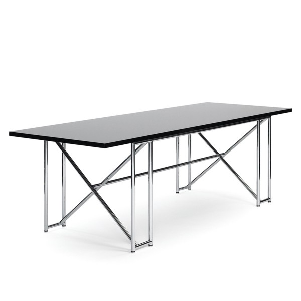 雙X餐桌簡約中古風不鏽鋼管玻璃長飯桌子