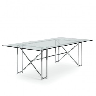 雙X餐桌簡約中古風不鏽鋼管玻璃長飯桌子