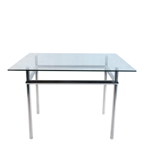 中古風不鏽鋼玻璃餐桌簡約現代金屬長方形板面8人飯桌