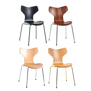簡約實木彎板靠背疊放餐椅現代鋼腳椅子