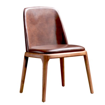 格蕾斯餐椅現代簡約家用休閑實木靠背皮椅子