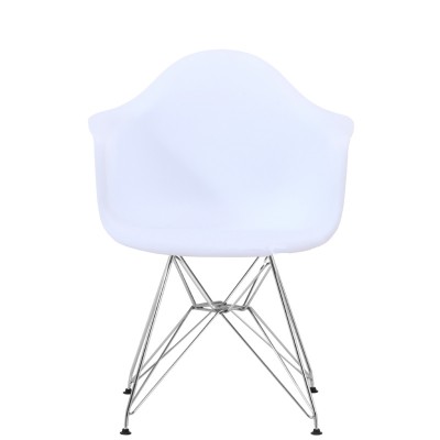 大伊姆斯扶手餐椅簡約塑料椅子現代布藝軟包鋼腳椅