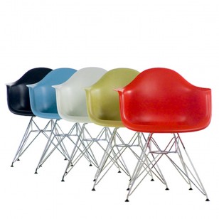 大伊姆斯扶手餐椅簡約塑料椅子現代布藝軟包鋼腳椅