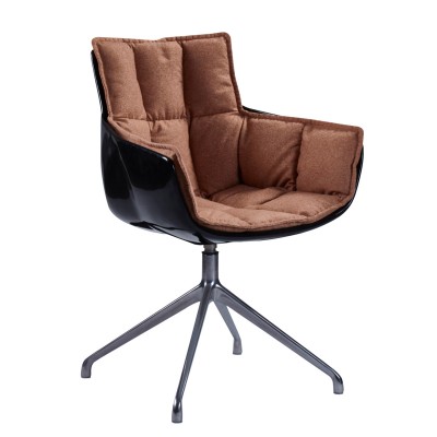 稻殼扶手椅簡約布藝餐椅現代休閑旋轉椅子-A款