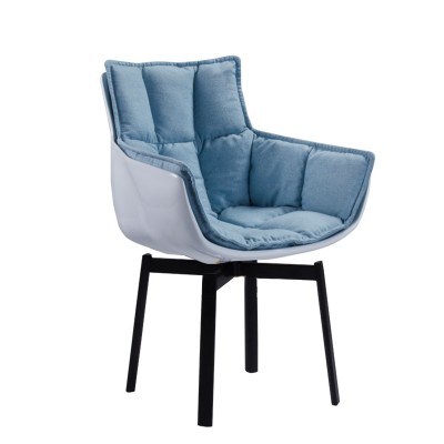 稻殼扶手椅簡約布藝餐椅現代休閑旋轉椅子-B款