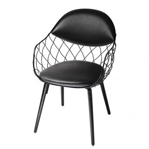 皮納椅北歐設計師實木腳鐵藝軟墊靠背扶手餐椅