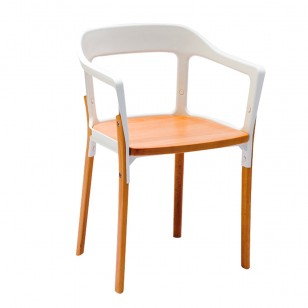鋼木椅簡約現代實木金屬扶手休閑餐椅子