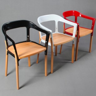 鋼木椅簡約現代實木金屬扶手休閑餐椅子