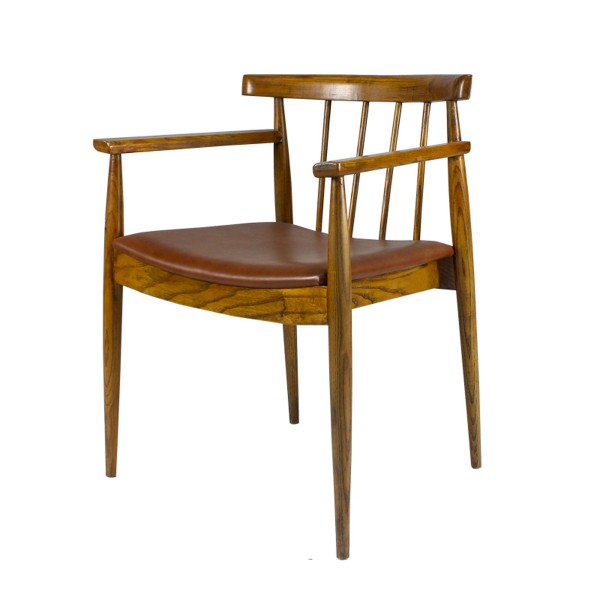 笑容扶手椅/北歐實木椅子簡約白蠟木軟包餐椅