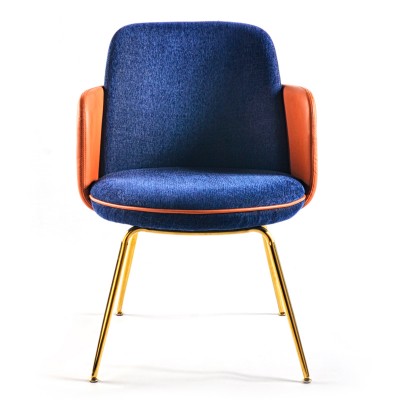 默溫扶手椅/輕奢皮布圓靠背餐椅簡約現代休閑椅子