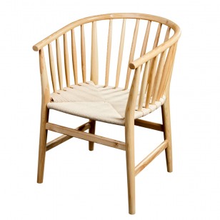 北歐實木編繩餐椅簡約扶手餐椅子