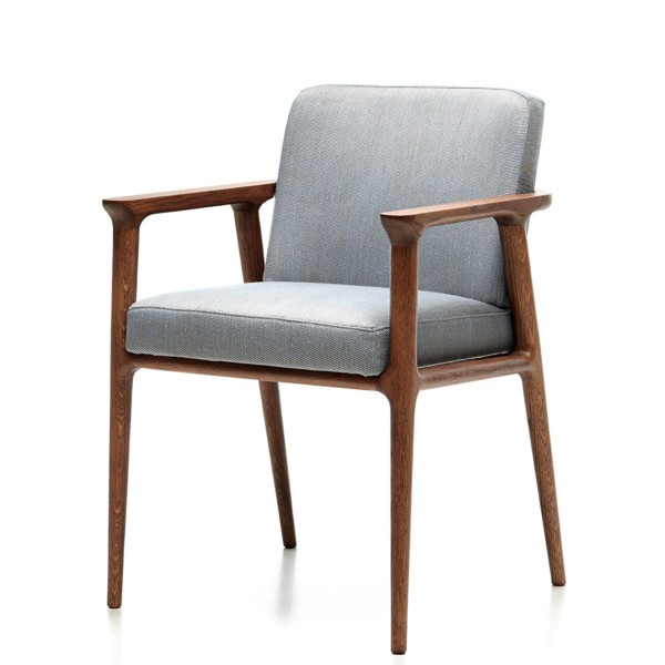 齊奧餐椅/北歐實木扶手椅/簡約現代布藝軟包椅子
