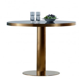 輕奢簡約不銹鋼鈦金拉絲鋼化玻璃圓形餐桌
