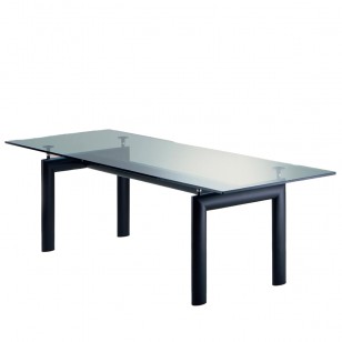 簡約現代鋼化玻璃金屬腳長方形8人餐桌