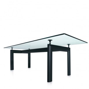 簡約現代鋼化玻璃金屬腳長方形8人餐桌