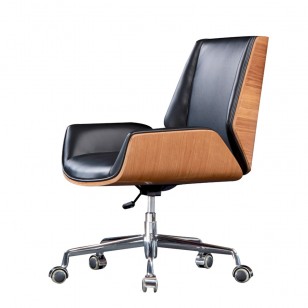 Kruze Office Chair克魯澤辦公椅簡約實木彎板皮藝升降電腦小班椅
