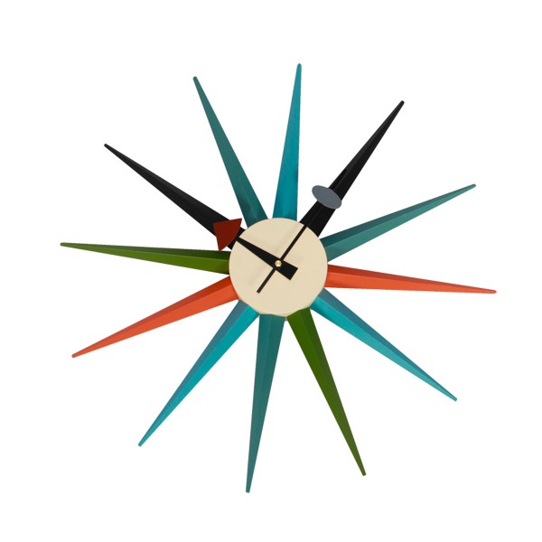 Sunburst Clock太陽鐘北歐風格裝飾實木掛鐘創意彩色牆飾