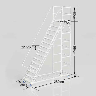 離地3.5米可移動登高梯倉庫平台梯十五步梯