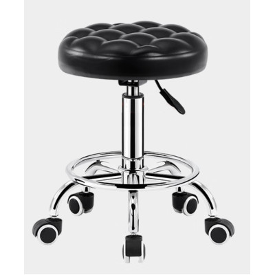 簡約可升降帶輪皮藝不鏽鋼圓凳