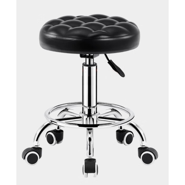 簡約可升降帶輪皮藝不鏽鋼圓凳