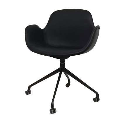 簡約帶輪不鏽鋼皮藝休閒辦公椅