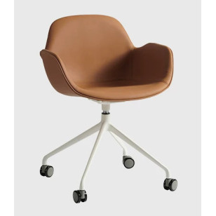 簡約帶輪不鏽鋼皮藝休閒辦公椅