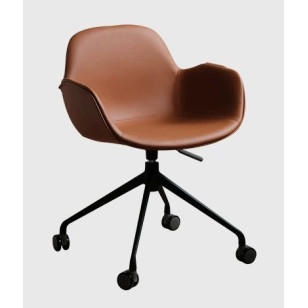 簡約帶輪不鏽鋼皮藝休閒辦公椅