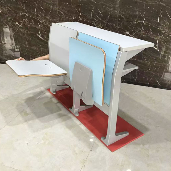 簡約淺色禮堂會議桌椅一體條桌